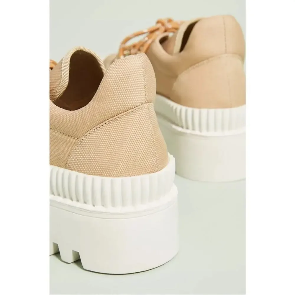 Anthropologie Silent D Tan Hiker Sneakers Platform Lace Up Womens Size 37 US 6.5
